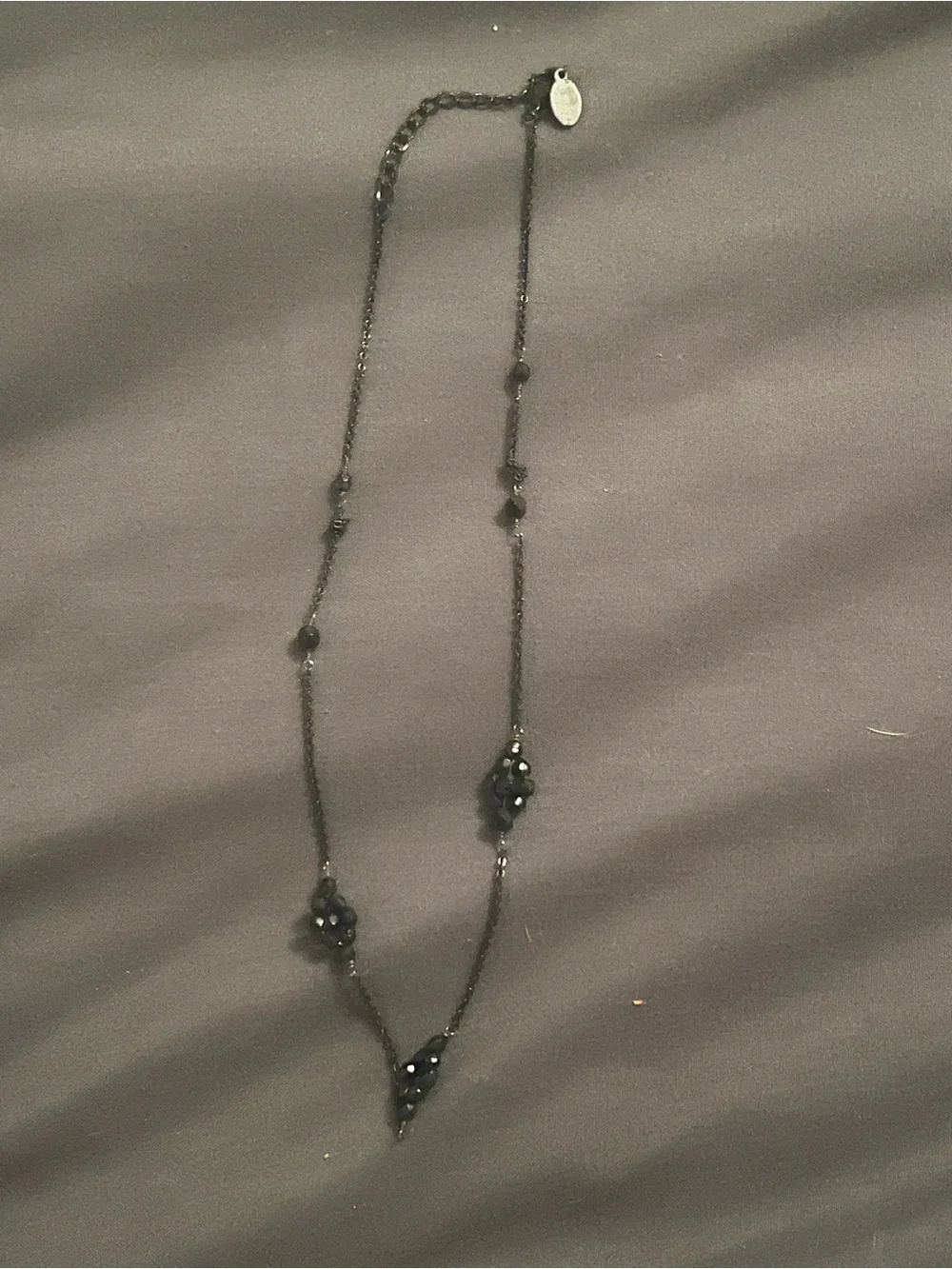 Black Beaded Station Necklace with Cluster Accents